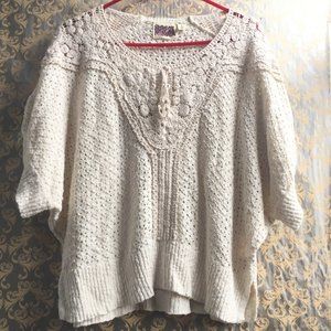 Rosie Neira Anthro Crochet Ivory Sweater Tassels M